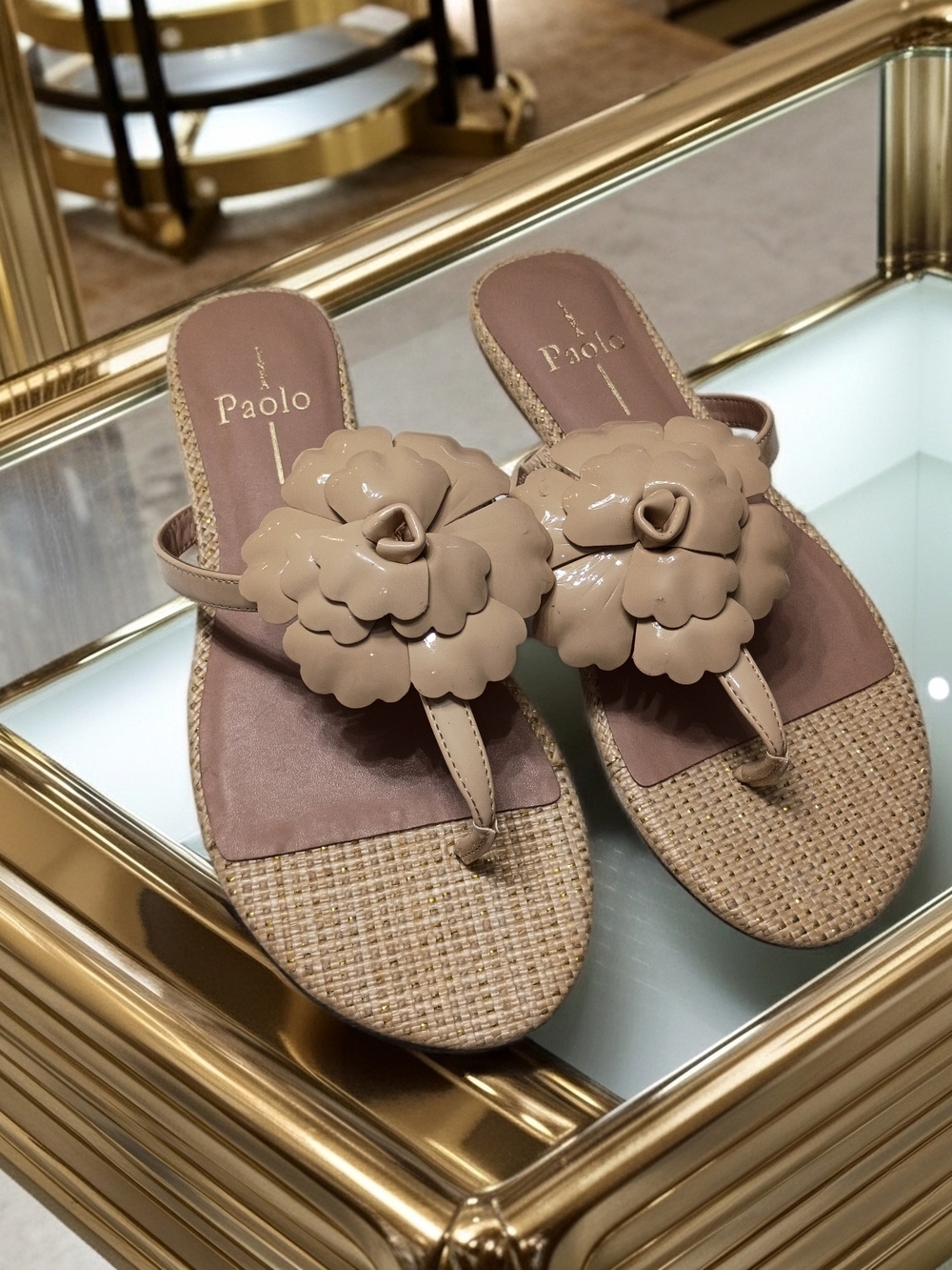 New Linea Paolo Laurel Nude Beige Flower Thong Slip On Sandals for Women